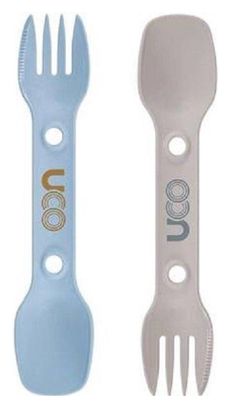 SPORK Lot de 2 couverts 3 en 1 cuillère-fourchette-couteau - bleu et beige