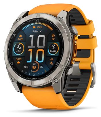 Montre GPS Garmin Fénix 8 AMOLED - 51 mm Sapphire Titane avec Bracelet en Silicone Orange Graphite