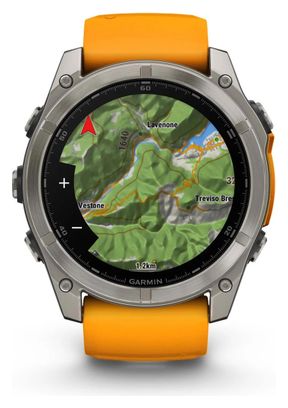 Montre GPS Garmin Fénix 8 AMOLED - 51 mm Sapphire Titane avec Bracelet en Silicone Orange Graphite