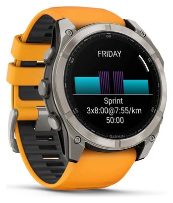 Montre GPS Garmin Fénix 8 AMOLED - 51 mm Sapphire Titane avec Bracelet en Silicone Orange Graphite