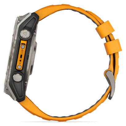 Montre GPS Garmin Fénix 8 AMOLED - 51 mm Sapphire Titane avec Bracelet en Silicone Orange Graphite