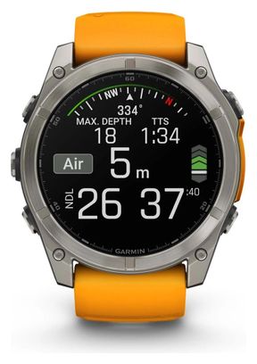 Montre GPS Garmin Fénix 8 AMOLED - 51 mm Sapphire Titane avec Bracelet en Silicone Orange Graphite