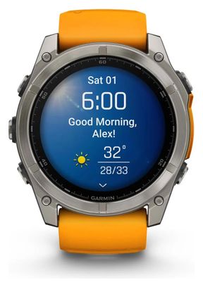 Montre GPS Garmin Fénix 8 AMOLED - 51 mm Sapphire Titane avec Bracelet en Silicone Orange Graphite