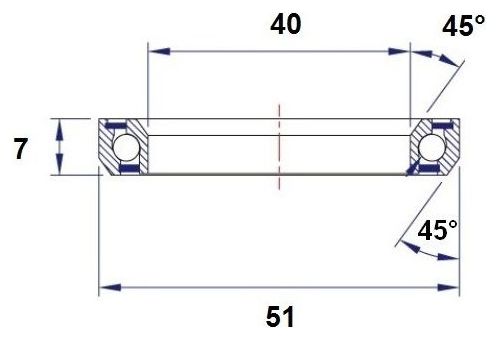 Black Bearing D7 Stuurlagers 40 x 51 x 7 mm 45/45°
