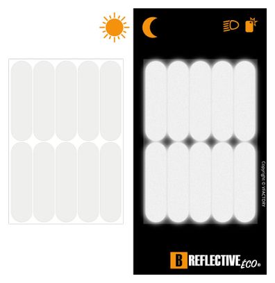 B REFLECTIVE Eco BASIC  (lot de 4) Kit 10 autocollants rétro réfléchissants  Visibilité de nuit  Adhésif universel  Stickers pour vélo / poussette / casque / jouets  Bandes 7 x 1 8 cm  blanc