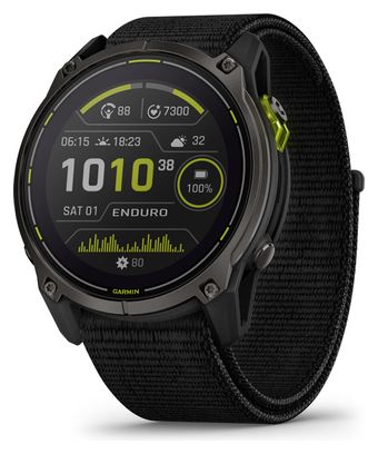 Montre GPS Garmin Enduro 3 Titane Carbon Gray DLC avec Bracelet UltraFit en Nylon Noir