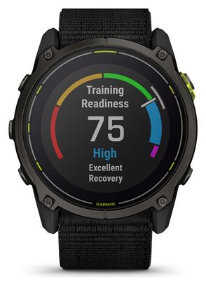 Montre GPS Garmin Enduro 3 Titane Carbon Gray DLC avec Bracelet UltraFit en Nylon Noir