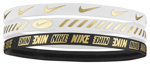Mini Bandeaux (x3) Nike Headbands 3.0 Metallic Blanc Noir 