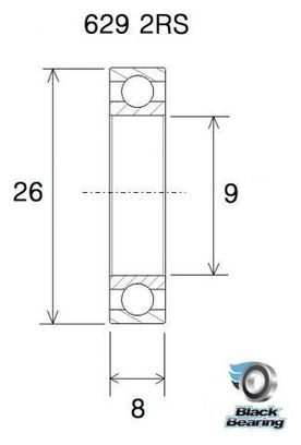 Zwart lager B5 629-2RS 9 x 26 x 8