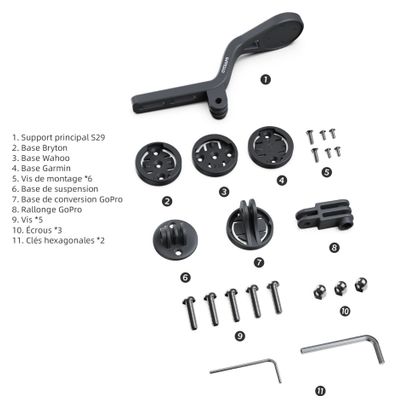 Soporte Contador CYCLAMI S29 Multifunción Garmin Wahoo Bryton Fijación GoPro Negro