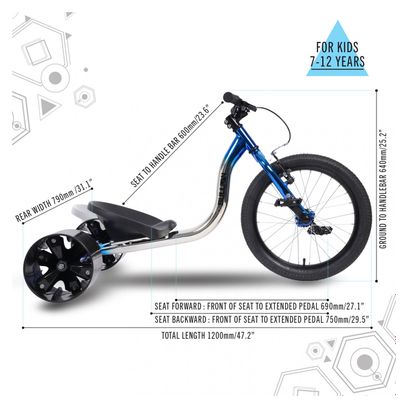 Drift Trike Sullivan Big Wheel  Roue 18   Bleu/Noir/Argent