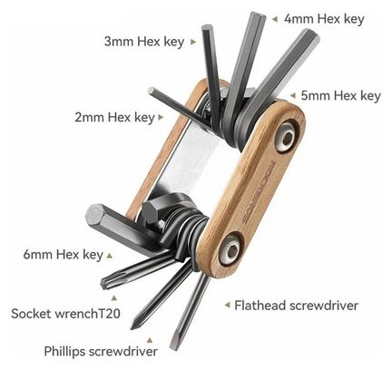 Kit d'outils vélo 8 en 1 ROCKBROS - Acier et Bois - Multifonctionnel