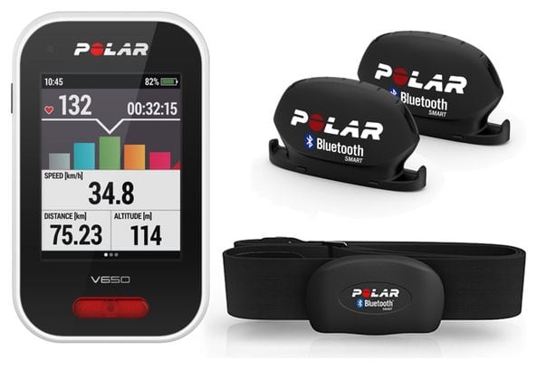 Kit Compteur GPS POLAR V650 HR Noir avec Cartographie + Capteur de Cadence