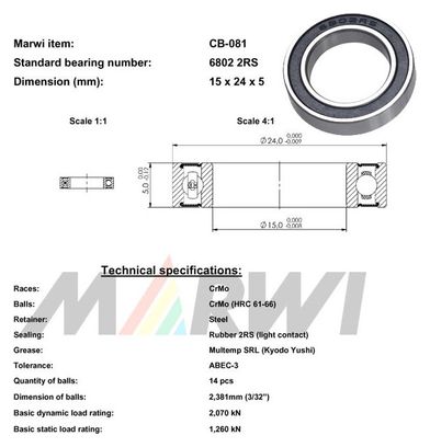 ROULEMENT 6802 2RS 15x24x5 CB081 CB-081.