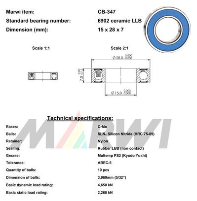 ROULEMENT CERAMIQUE 6902 LLB 15x28x7 CB347 CB-347.