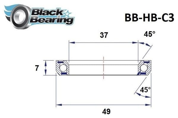 Black bearing - C3 - Roulement de jeu de direction 37 x 49 x 7 mm 45/45°