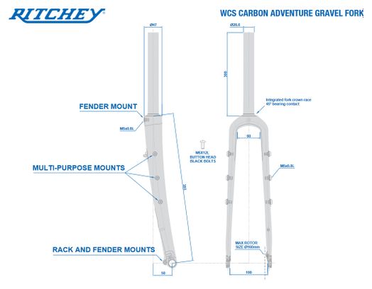 Fourche Carbone Ritchey Adventure 1-1/8 Flat Mount Noir