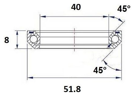 Roulement de Direction Black Bearing D13 40 x 51.8 x 8 mm 45/45°