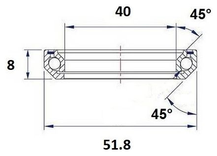 Black Bearing D13 Cuscinetto dello sterzo 40 x 51,8 x 8 mm 45/45 °