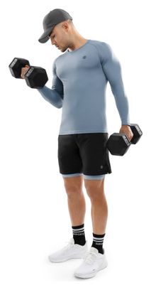 T-shirt fitness manches longues homme Aqua Bleu