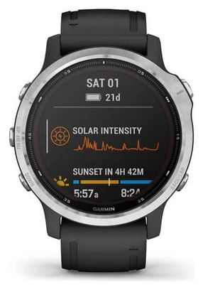 Garmin fenix 6S Solar GPS Reloj plateado con correa negra