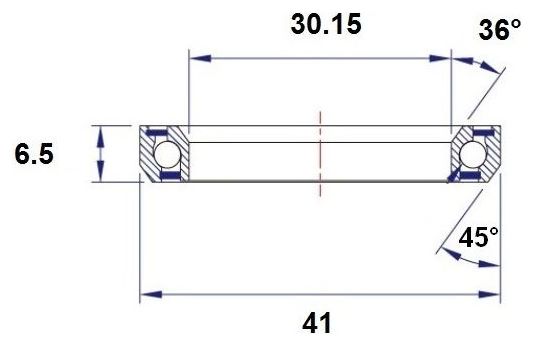 Black Bearing B3 Steering Bearing 30.15 x 41 x 6.5 mm 36/45 °