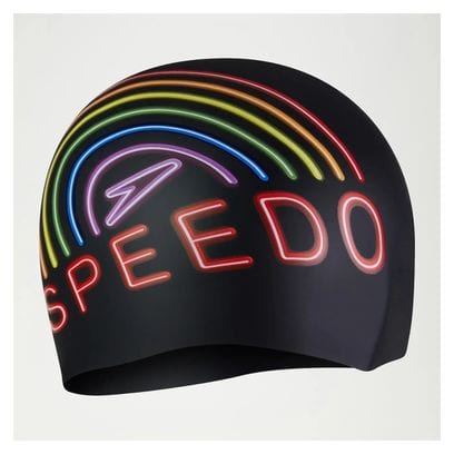 Speedo Printed Silicone Swim Cap Black/Multicolour