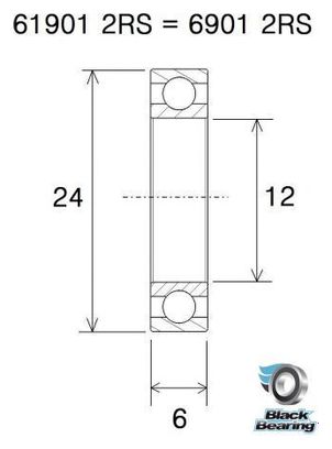 Lager Black Bearing 61901-2RS 12 x 24 x 6 mm