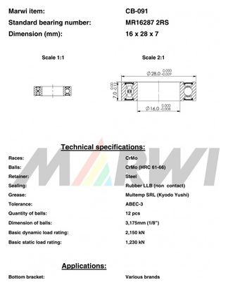 ROULEMENT MR16287 2RS 16x28x7 CB091 CB-091.