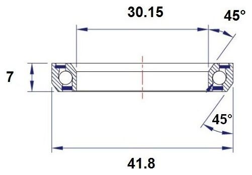 Black Bearing B6 Cuscinetto dello sterzo 30,15 x 41,8 x 7 mm 45/45 °