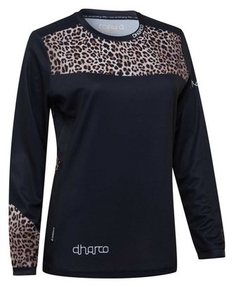 Dharco Maillot de manga larga de leopardo negro/beige para mujer