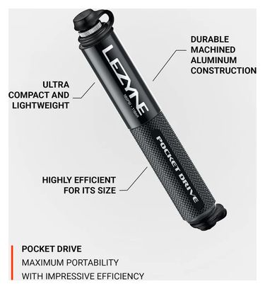 Lezyne Pocket Drive Handpomp (Max 160 psi / 11 bar) Zwart