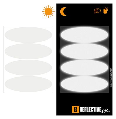 B REFLECTIVE Eco OVAL  (Lot de 4) Kit 4 autocollants réfléchissants  8 5 x 2 7 cm  blanc