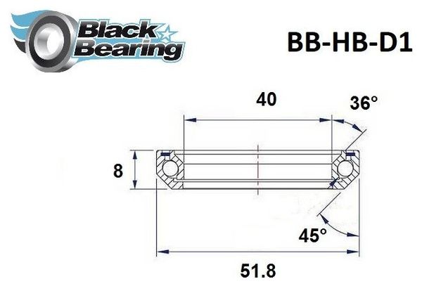 Black bearing - D1 - Roulement de jeu de direction 40 x 51.8 x 8 mm 36/45°