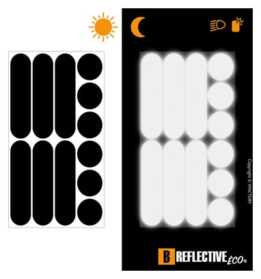 B REFLECTIVE Eco MULTI  (lot de 4) Kit 12 autocollants rétro réfléchissants  Visibilité de nuit  Adhésif universel  Stickers pour Vélo / Casque / Poussette / Jouets  Noir