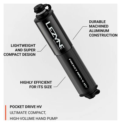 Lezyne Pocket Drive HV Handpomp (Max 90 psi / 6.2 bar) Zwart