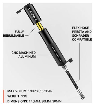 Lezyne Pocket Drive HV Handpomp (Max 90 psi / 6.2 bar) Zwart