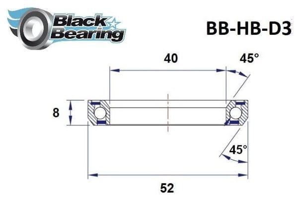 Black bearing - D3 - Roulement de jeu de direction 40 x 52 x 8 mm 45/45°