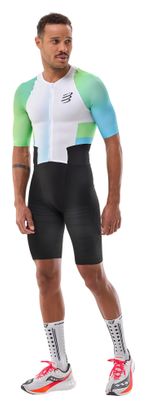 Tuta da triathlon Compressport Stream bianco/blu/verde da uomo