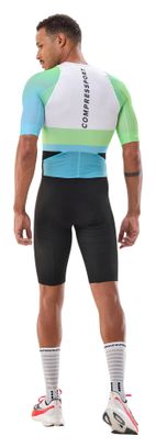 Tuta da triathlon Compressport Stream bianco/blu/verde da uomo