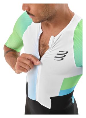 Tuta da triathlon Compressport Stream bianco/blu/verde da uomo