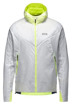 Veste à capuche Running imperméable Gore Wear R5 Gore-Tex Infinium Blanc/Jaune Fluo