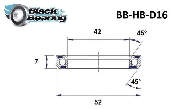 Black Bearing D16 42 x 52 x 7 mm 45/45°