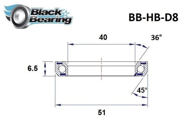 Black bearing - D8 - Roulement de jeu de direction 40 x 51 x 6.5 mm 36/45°