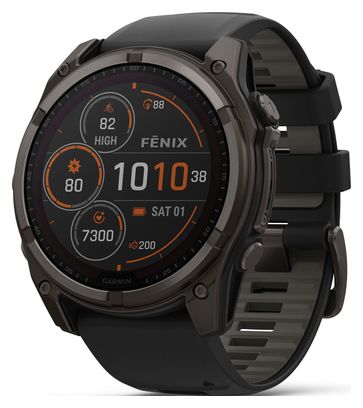 Montre GPS Garmin Fénix 8 Solar - 51 mm Sapphire Titane Carbon Gray DLC avec Bracelet en Silicone Noir Gris