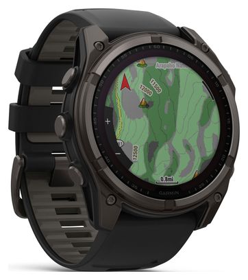 Montre GPS Garmin Fénix 8 Solar - 51 mm Sapphire Titane Carbon Gray DLC avec Bracelet en Silicone Noir Gris