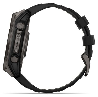 Montre GPS Garmin Fénix 8 Solar - 51 mm Sapphire Titane Carbon Gray DLC avec Bracelet en Silicone Noir Gris