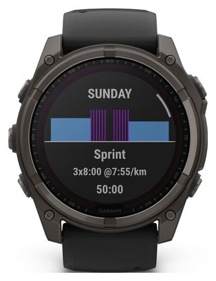 Montre GPS Garmin Fénix 8 Solar - 51 mm Sapphire Titane Carbon Gray DLC avec Bracelet en Silicone Noir Gris