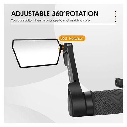 2 rétroviseurs de vélo pliable de guidon rotatif à 360 degrés