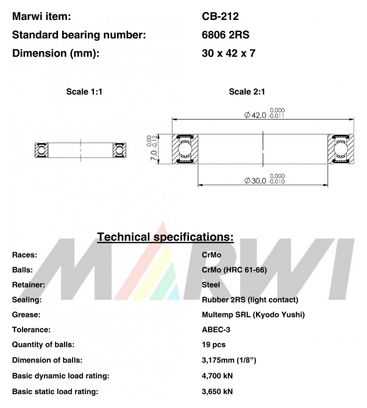 ROULEMENT 6806 2RS 30x42x7 CB212 CB-212.
